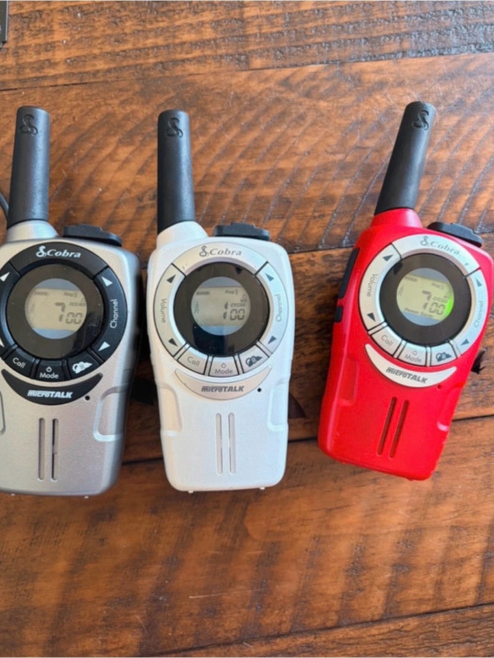 Cobra Portable Two-Way Radio walkie talkies - Red, White, Silver (3 units)
